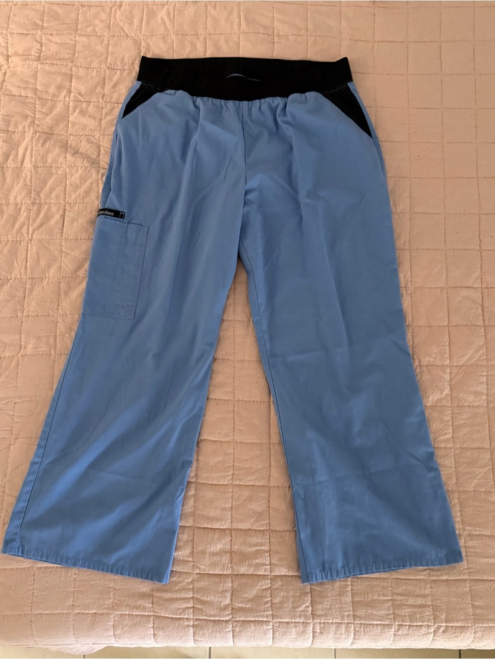Cherokee Light Blue Scrub Pants with Black Waistband
